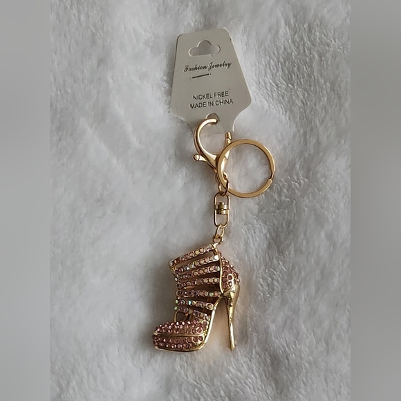 Accessories - High Heel Gold and Pink Sparkling Rhinestone Keychain Bag Charm
